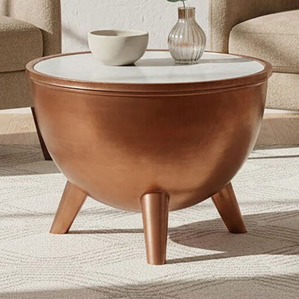 Premier Housewares Crest White Marble Top Coffee Table Image 1