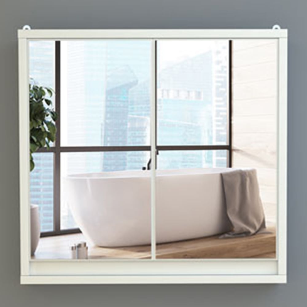 Portland White Wall Mounted Mirror Bathroom Cabinet Image 1