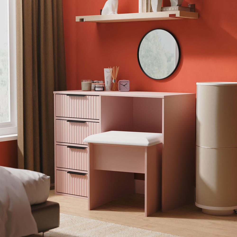 Crowndale Fluted 4 Drawer Kobe Pink Vanity Dressing Table Ready Assembled Image 8