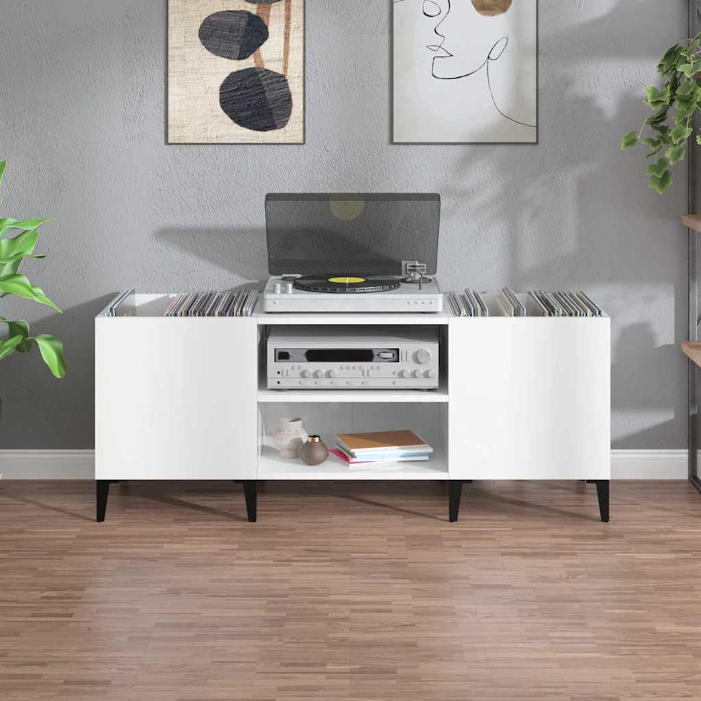 vidaXL 2 Shelf High Gloss White Wide Record Cabinet Image 7