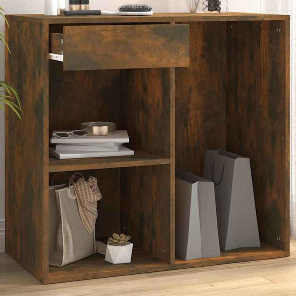 vidaXL Single Drawer 3 Shelf Smoked Oak Cosmetic Cabinet Image 1