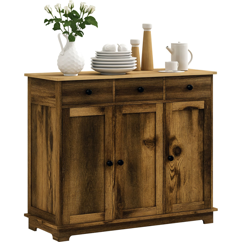 HOMCOM 3 Door 3 Drawer Brown Sideboard Storage Cabinet Image 2