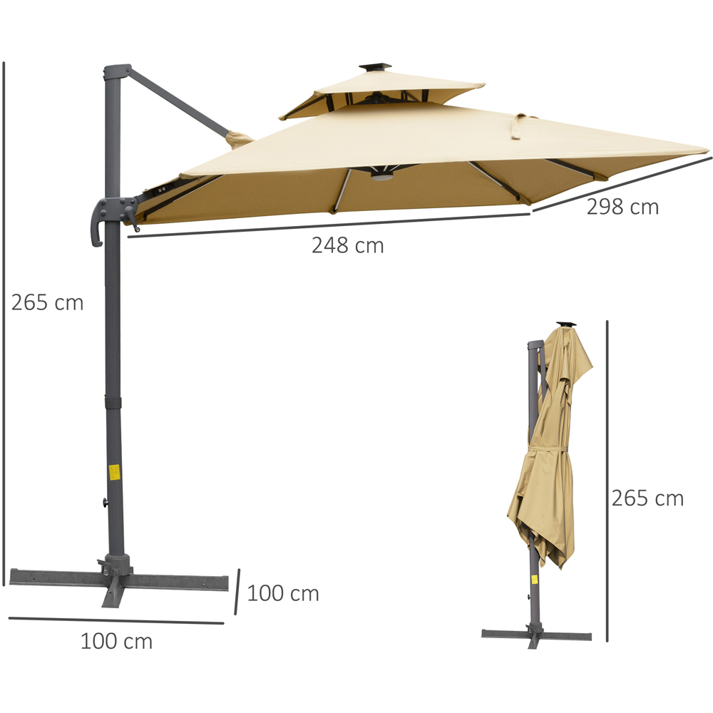 Outsunny Khaki LED Crank and Tilt Roma Parasol with Cross Base 3 x 2.5m Image 7