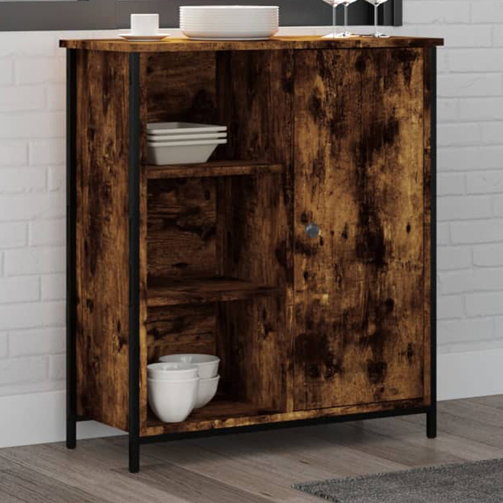 vidaXL Single Door 3 Shelf Smoked Oak Sideboard Image 1