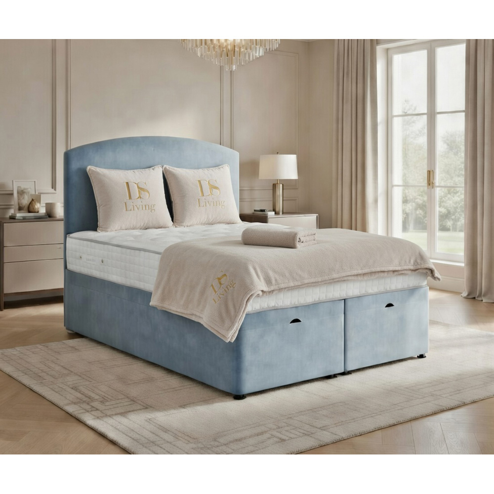 DS Living Opulence Single Sky Blue Velvet Upholstered Ottoman Bed Image 5