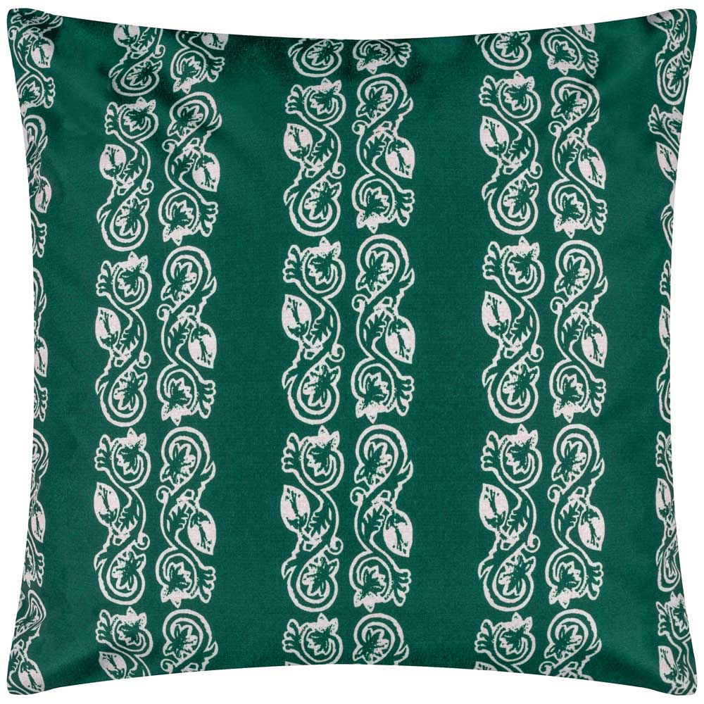 Paoletti Kalindi Teal Stripe Floral UV and Water Resistant Outdoor Cushion Image 1