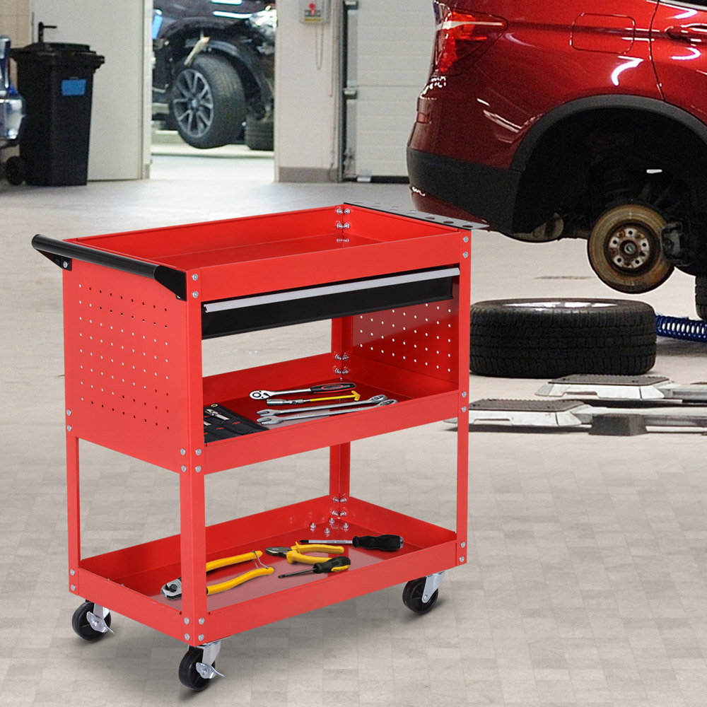 DURHAND Red 3 Shelf Tool Trolley Image 2