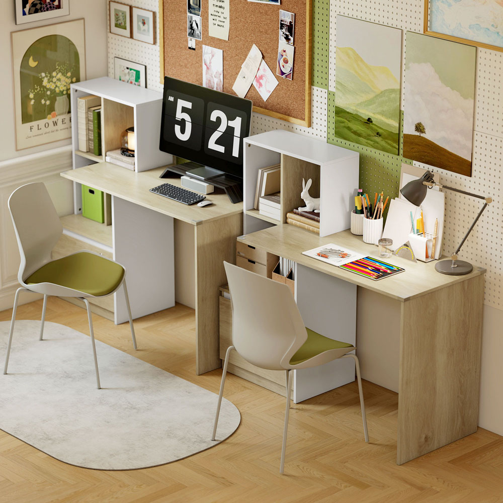 HOMCOM Single Drawer 4 Shelf Computer Desk Oak Wood Effect Image 4
