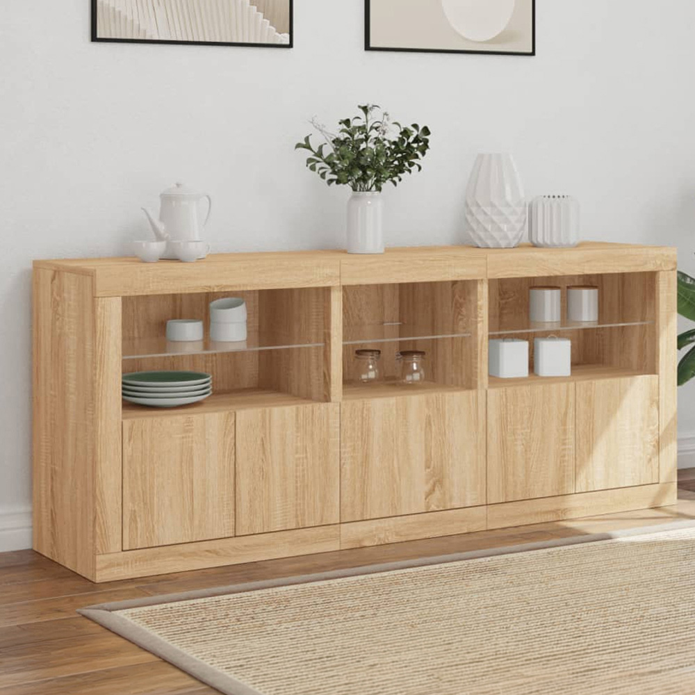 vidaXL 5 Door 6 Shelf Sonoma Oak Large Sideboard with LED Lights Image 1