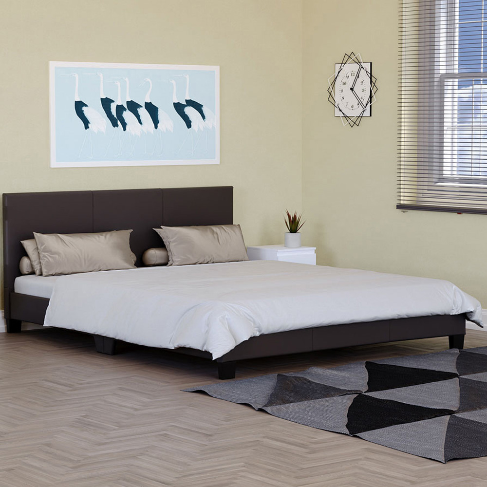 Vida Designs Lisbon King Size Brown Faux Leather Bed Frame Image 1