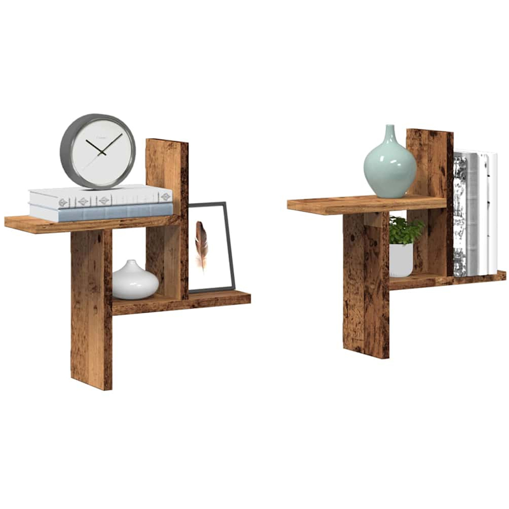 vidaXL Set of 2 3 Shelf Old Wood Floating Wall Shelf Image 2