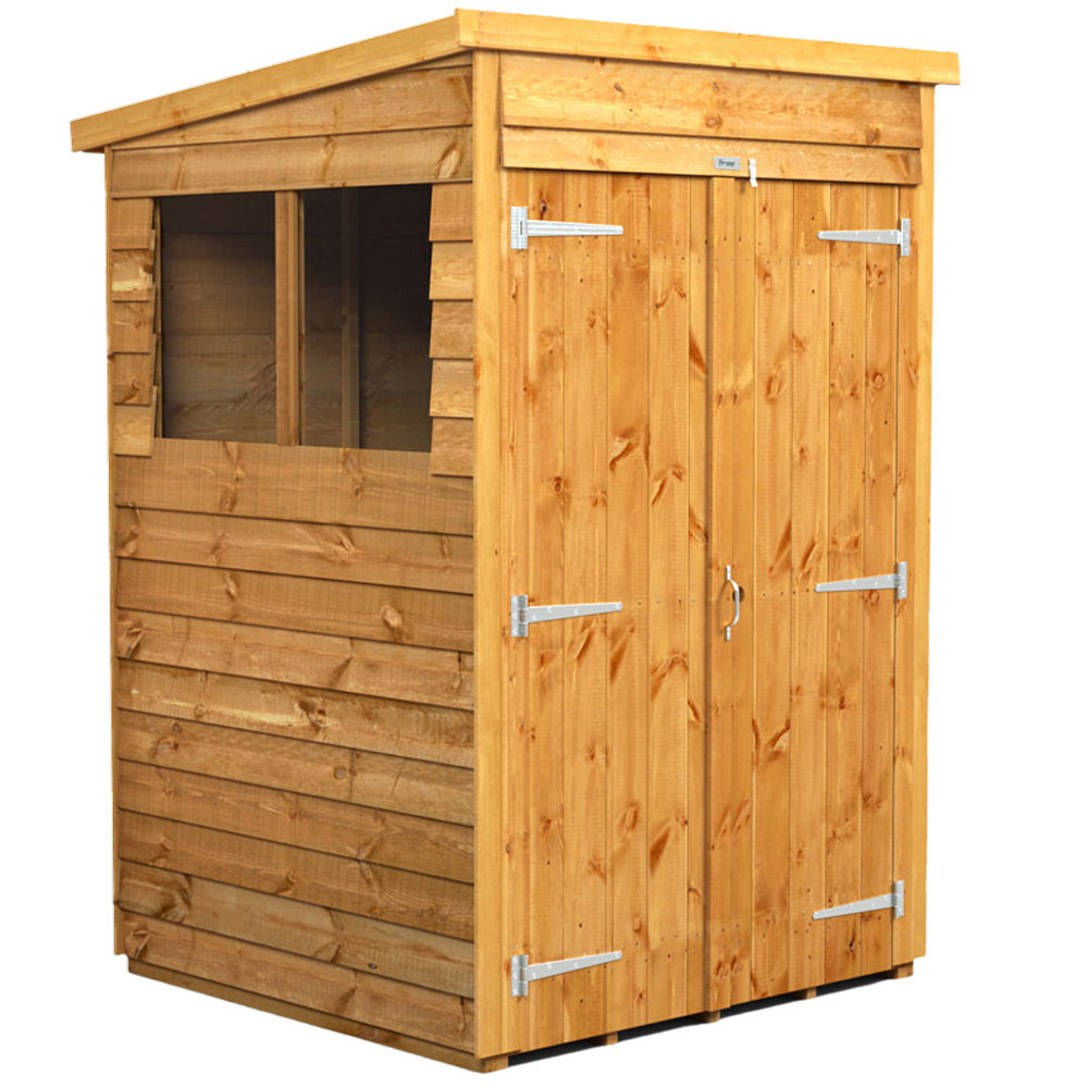 Power 4 x 4ft Overlap Pent Double Door Shed Image 1