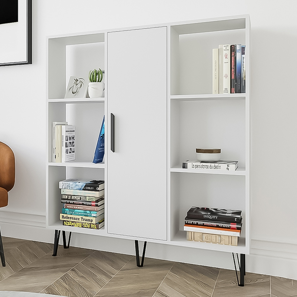 Decorotika Peoria Single Door 6 Shelf White Bookcase Image 1