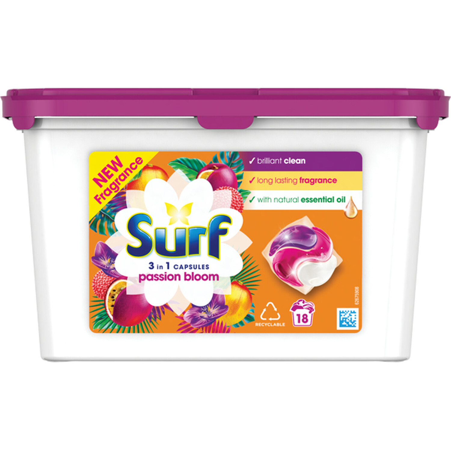 Surf 3 in 1 Passion Bloom Laundry Pods 18 Washes Image