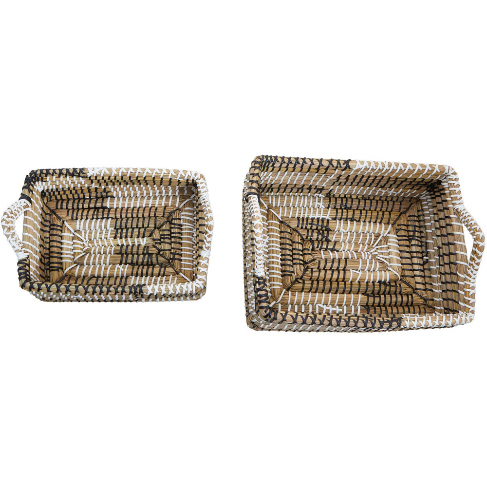 Premier Housewares White and Black Square Straw Basket Set of 2 Image 3