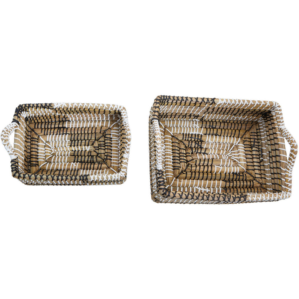 Premier Housewares White and Black Square Straw Basket 2 Pack Image 3