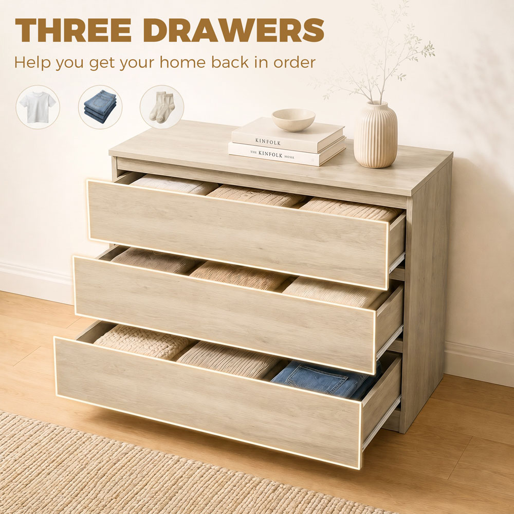 HOMCOM 3 Drawer Oak Storage Organiser Unit Image 6