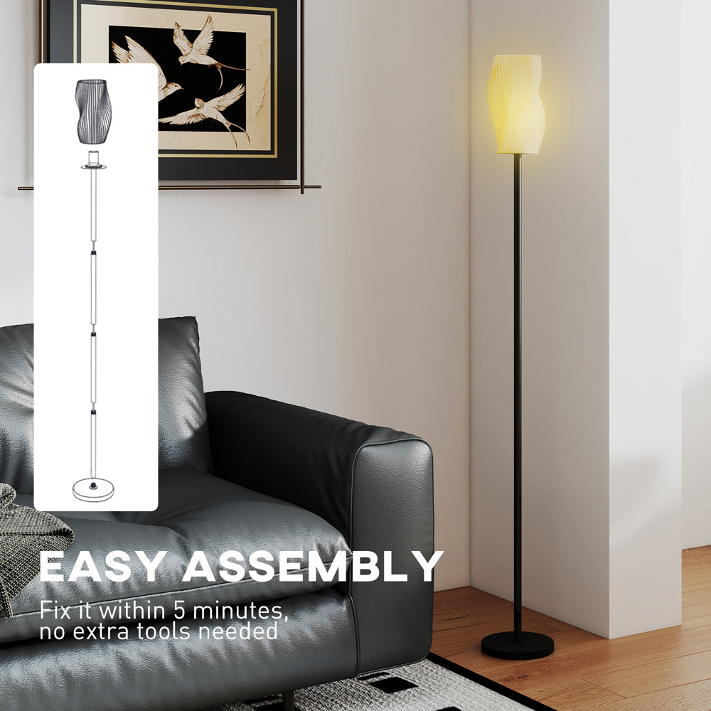 HOMCOM White 3D Printed Flowing Curve Shade Black Floor Lamp with E27 Holder Image 7