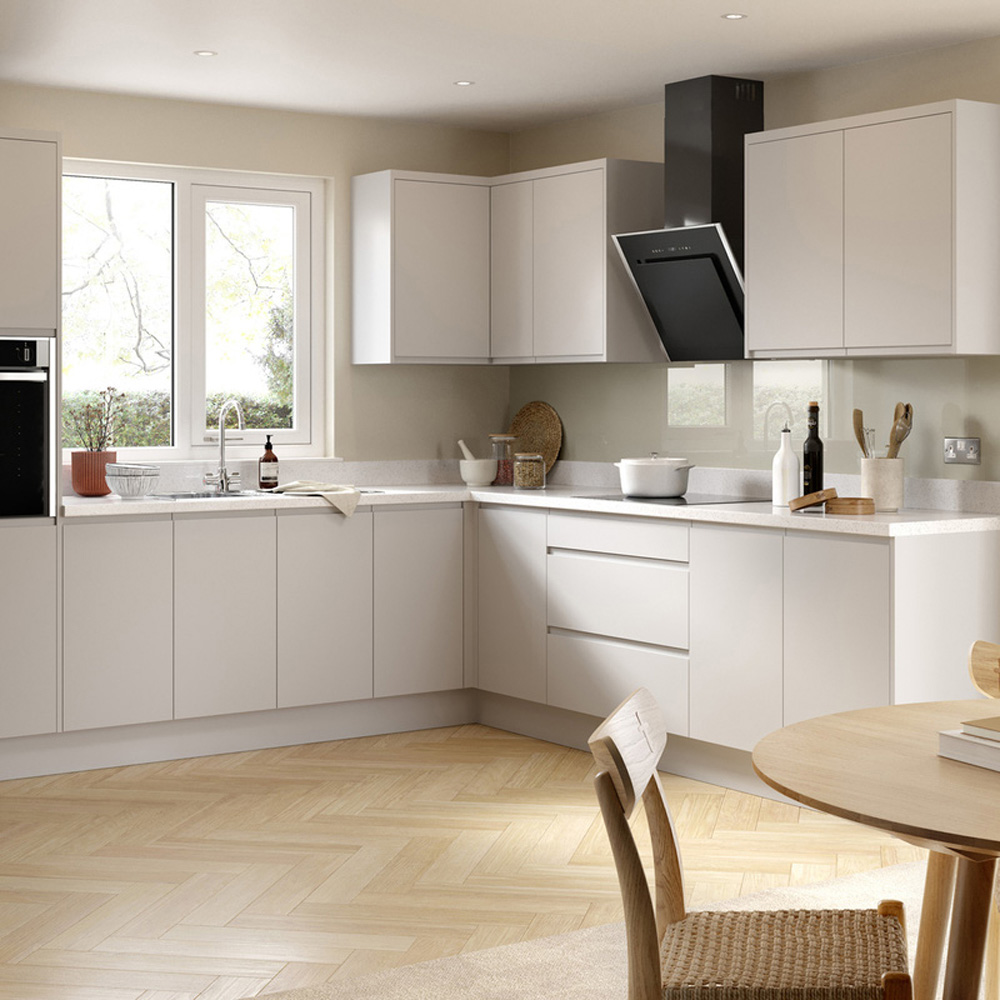 Kitchen Kit J-Pull Matt Light Grey 3 Drawer Base Kitchen Cabinet Flatpack 800mm Image 2