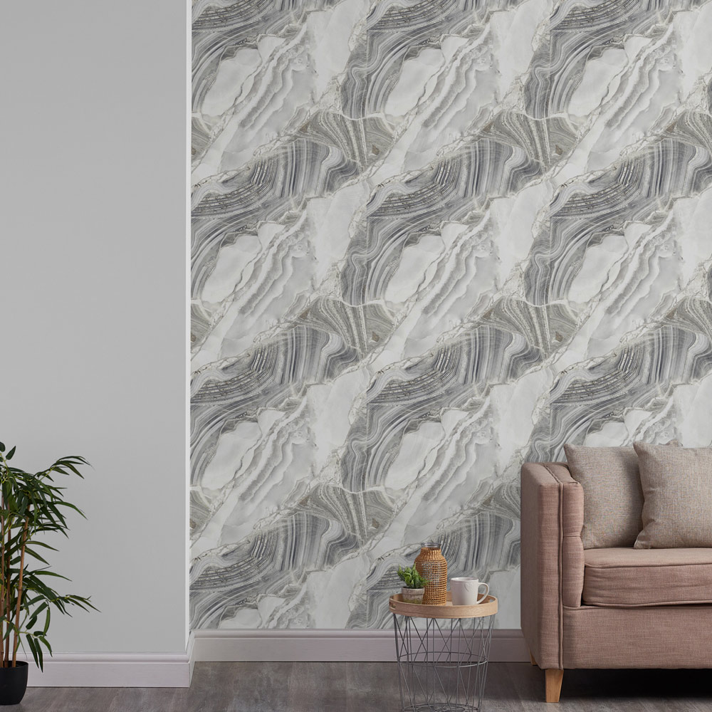 Fresco Agate Grey and Gold Wallpaper Image 4