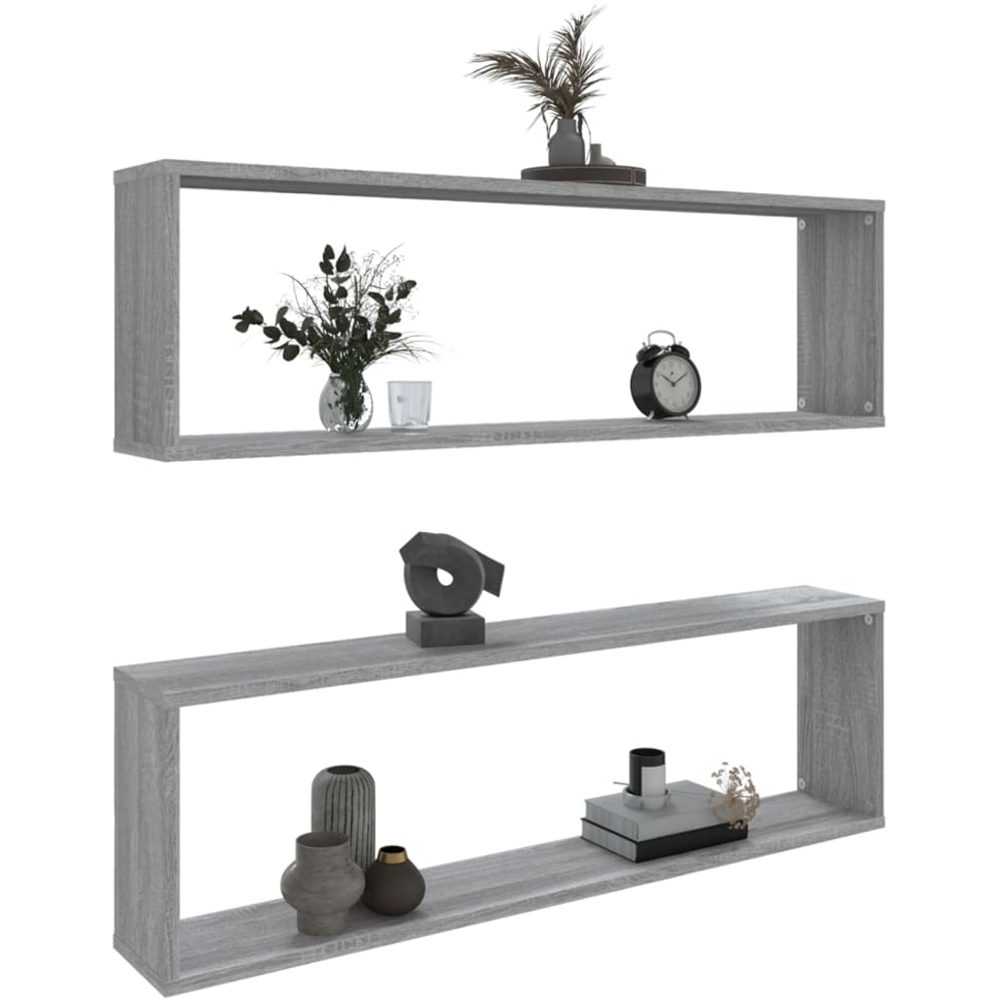 vidaXL 100cm Set of 2 Grey Sonoma Cube Floating Wall Shelf Image 7