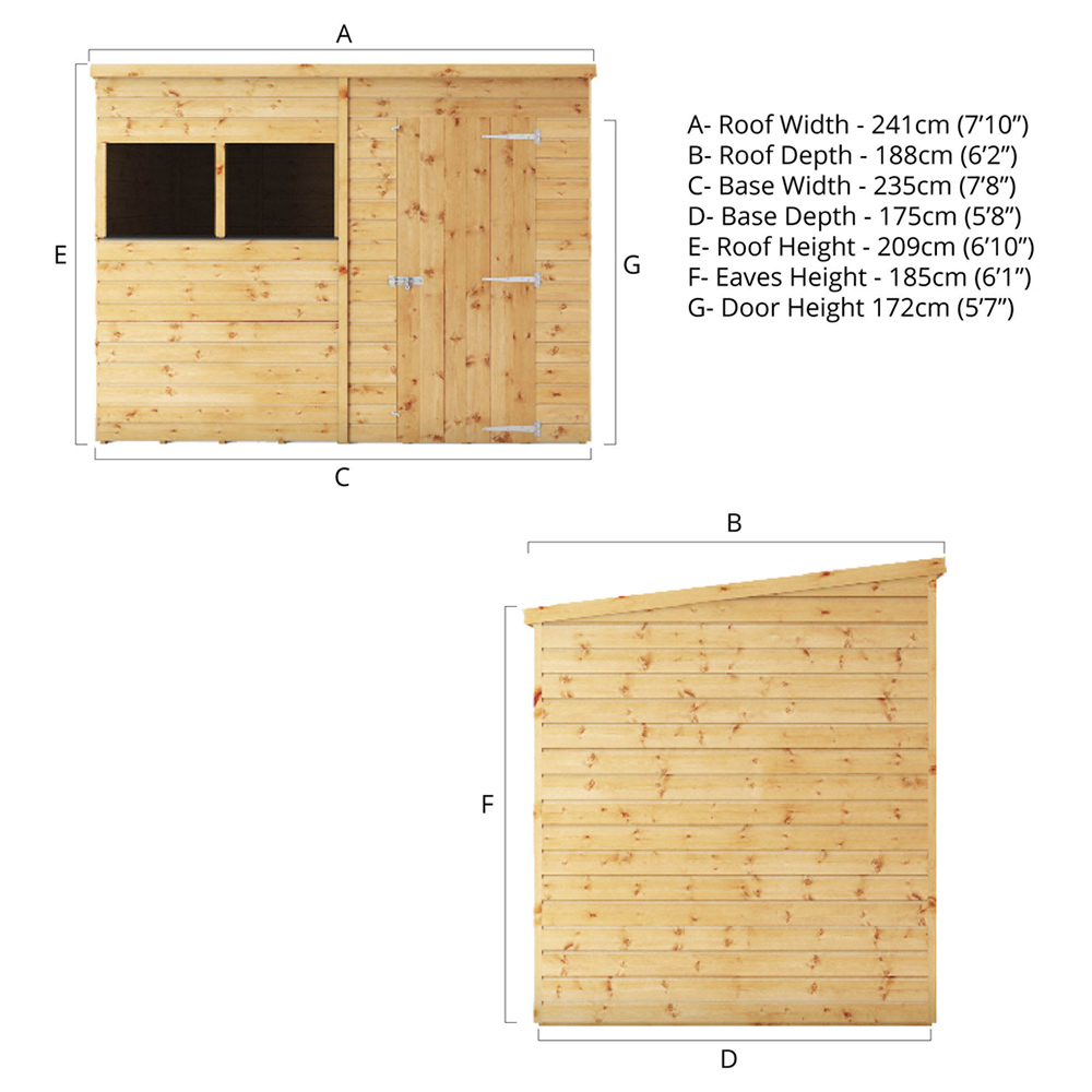 Mercia 8 x 6ft Shiplap Pent Wooden Shed Image 8