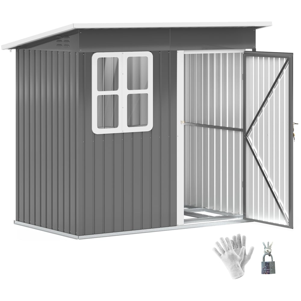 Outsunny 7 x 4ft Grey Galvanised Steel Garden Shed with Foundation Kit Image 1