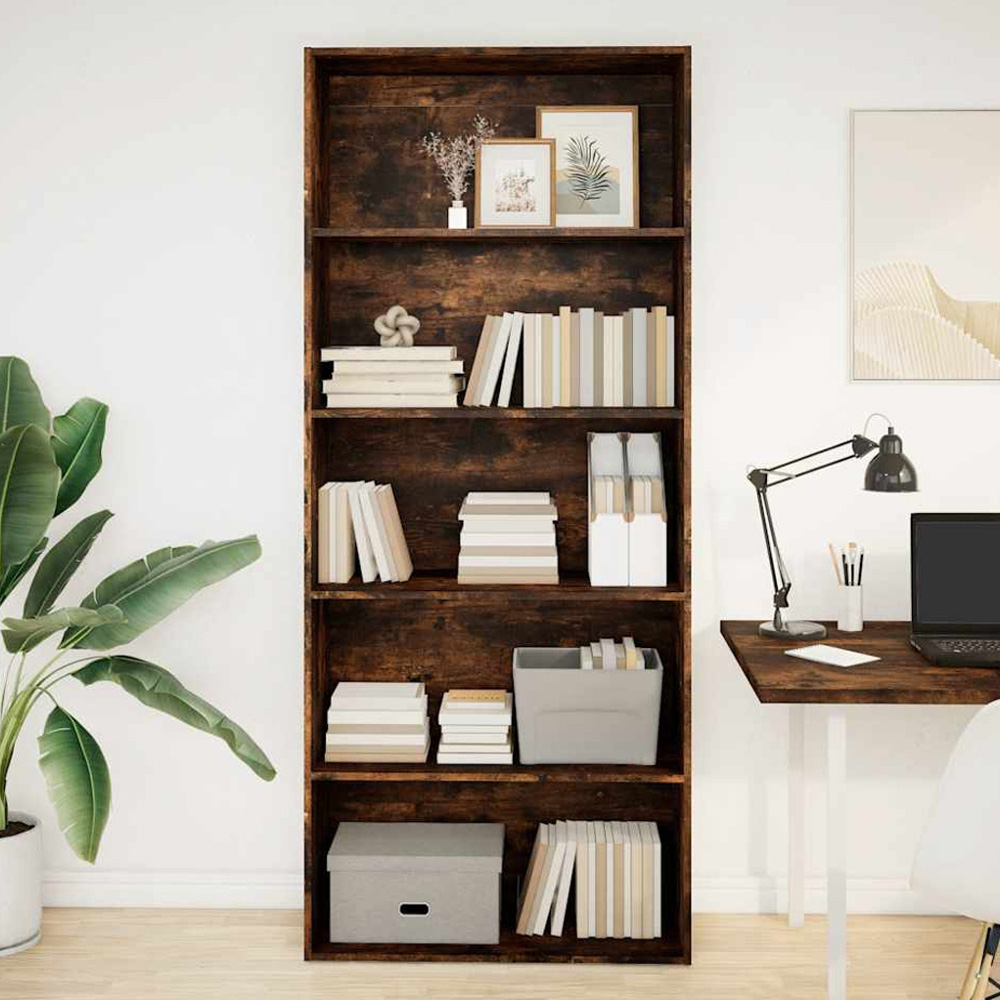 vidaXL 5 Shelf Smoked Oak Bookcase Image 1