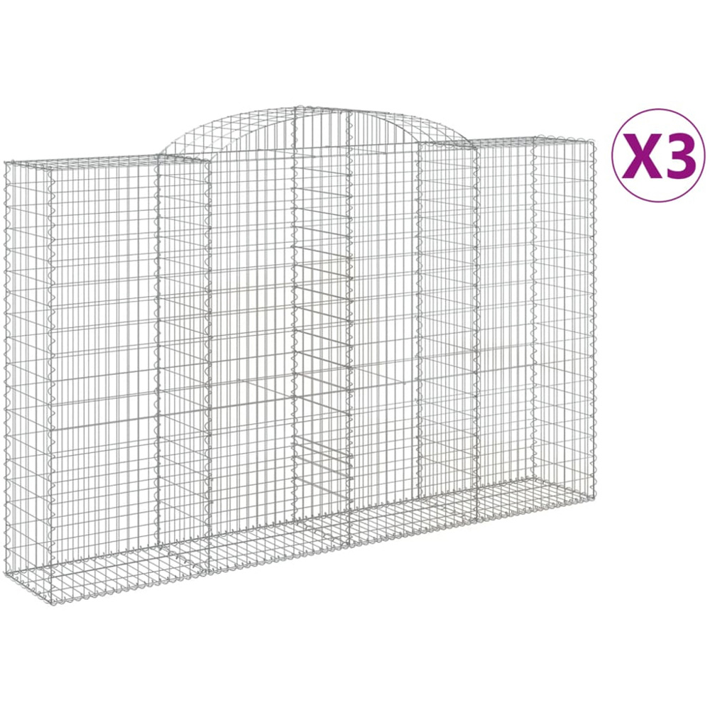 vidaXL Silver Galvanised Iron Arched Gabion Basket 300 x 50 x 180/200cm 3 Pack Image 2