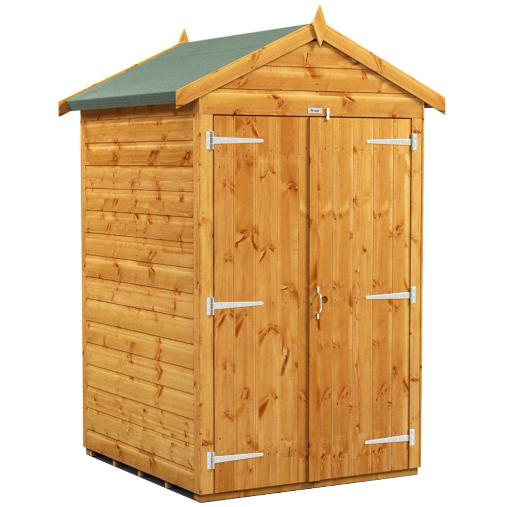 Power Sheds 4 x 4ft Double Door Apex Wooden Shed Image 1