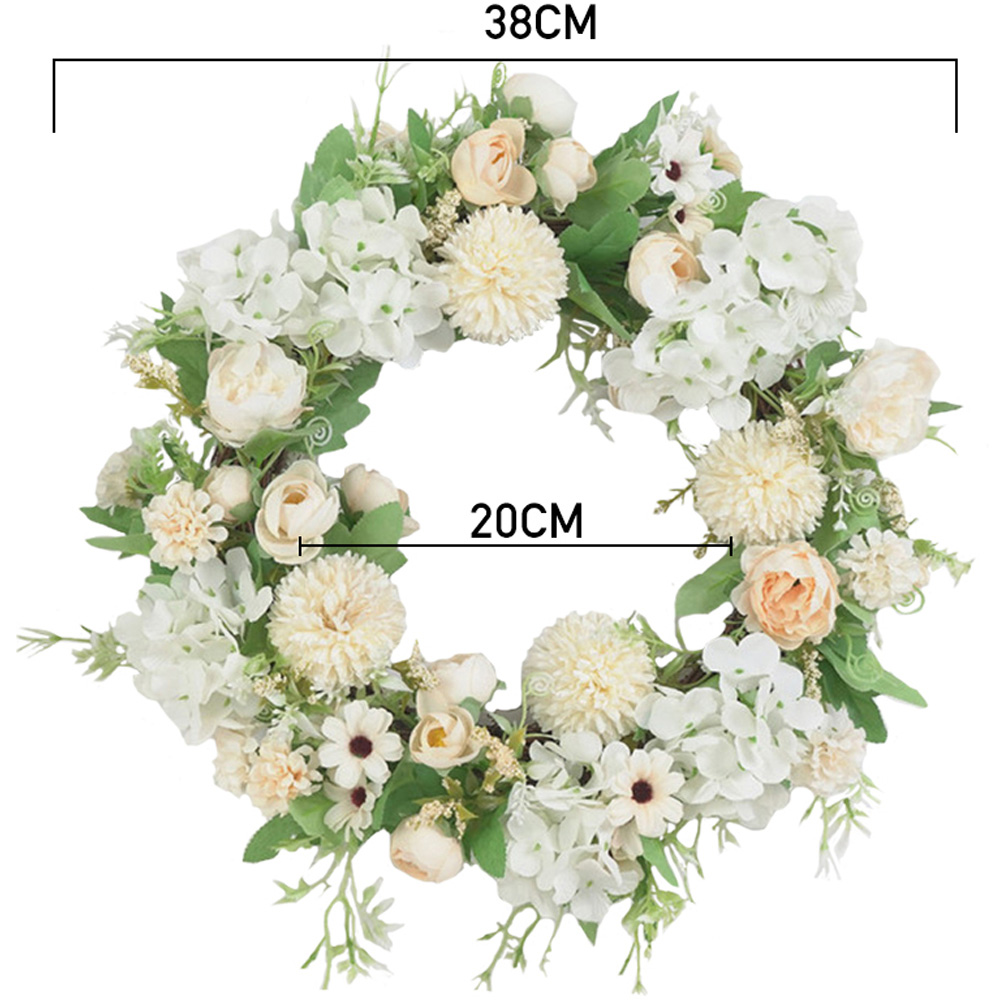 Living and Home Champagne White Artificial Mixed Flowers Peony Wreath 38cm Image 7