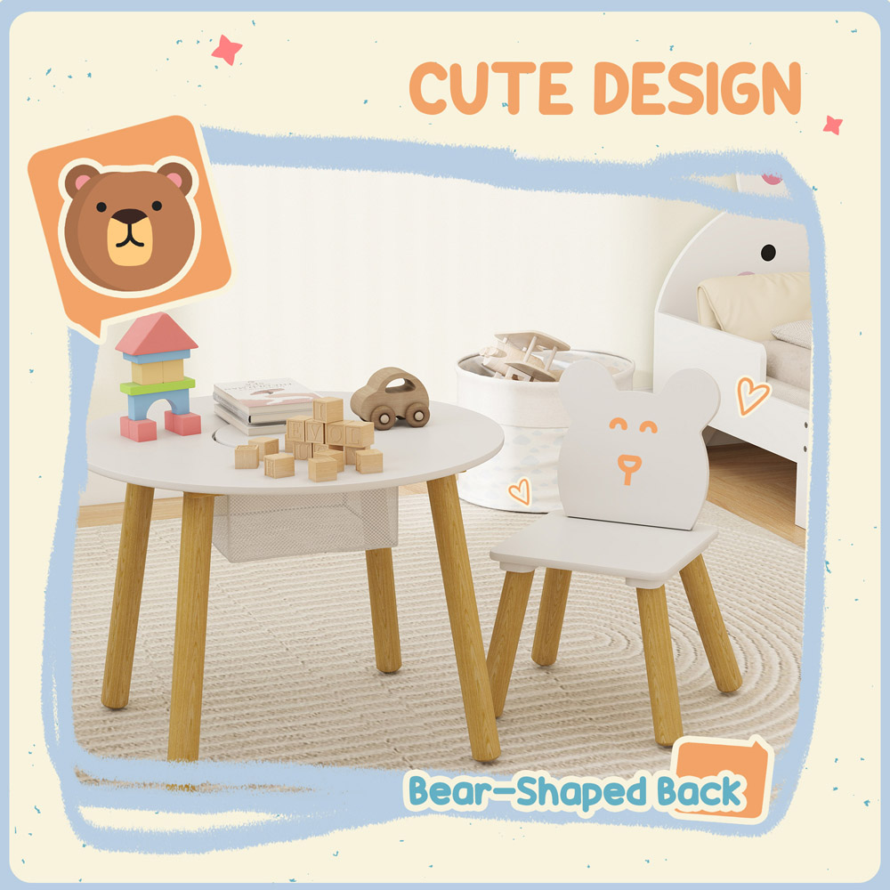 AIYAPLAY 2 Seater White Toddler Table and Chair Set with Centre Mesh Bag Image 7