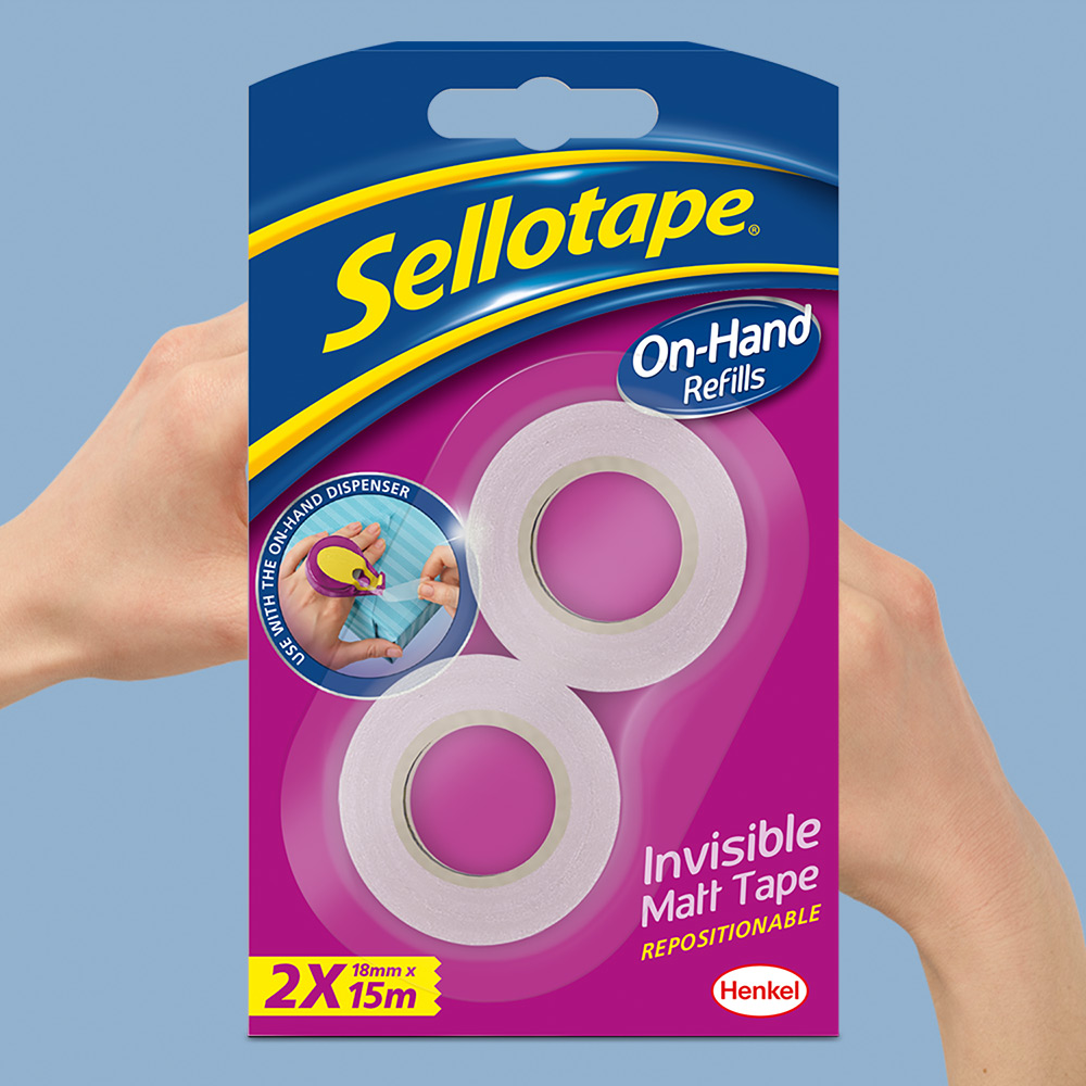 Sellotape Invisible Matt On-Hand Tape Dispenser Refill Rolls 18mm x 15m 2 Pack Image 3