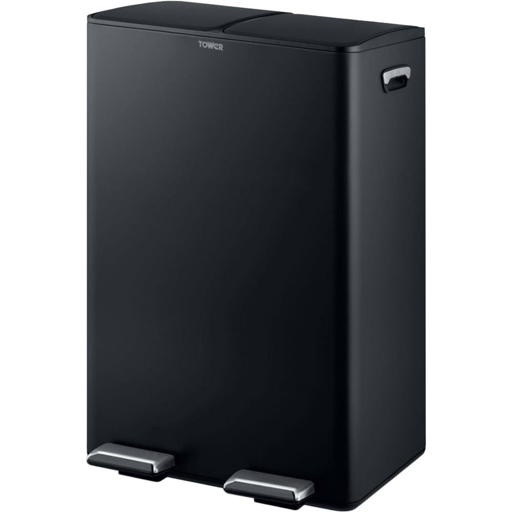 Tower Double Recycling Black Pedal Bin 60L Image 1