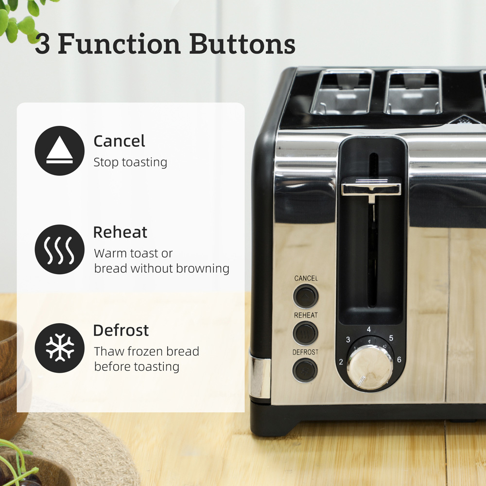 HOMCOM 800-288V70BK Black 1.7L Kettle and 4 Slice Toaster Set with Rapid Boil 3000W Image 7