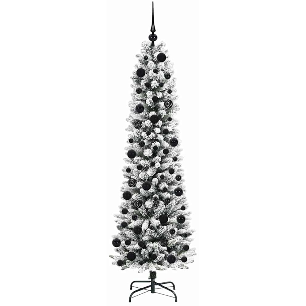 vidaXL Pre-Lit Warm White LED and Black Baubles White Artificial Christmas Tree with Stand 6ft Image 4
