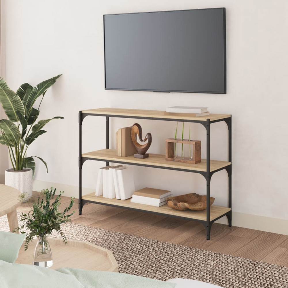 vidaXL 3 Shelf Sonoma Oak Processed Wood and Steel Bookcase Image 7