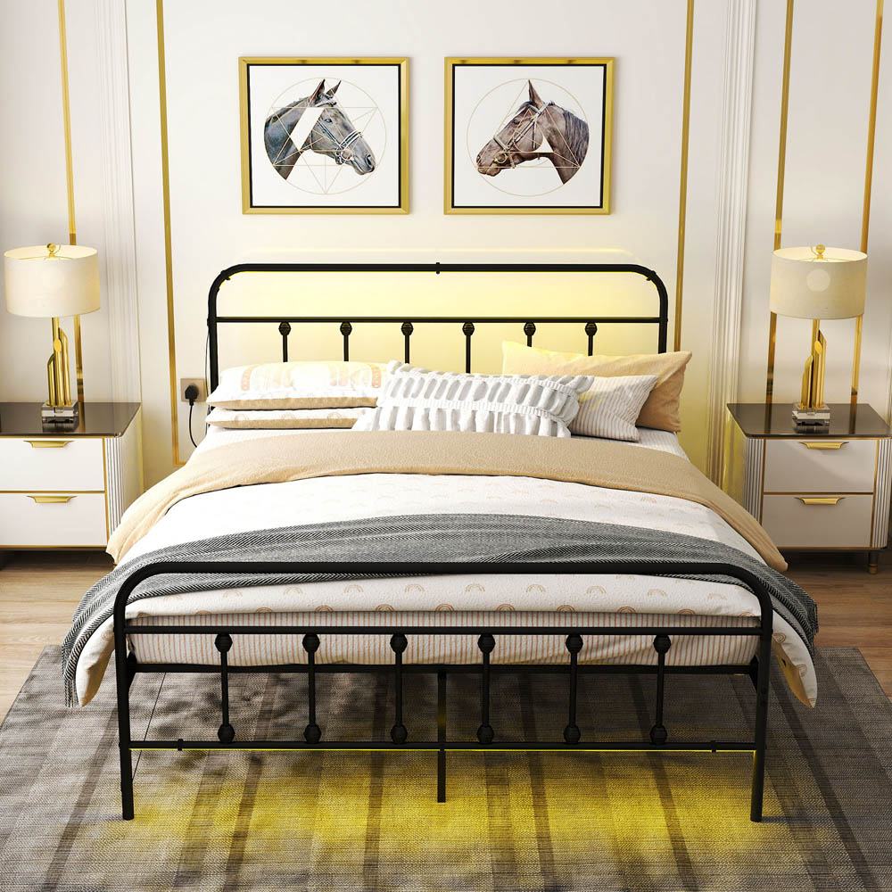 Portland King Black Bed Frame with LED Lights and Charging Station Image 3
