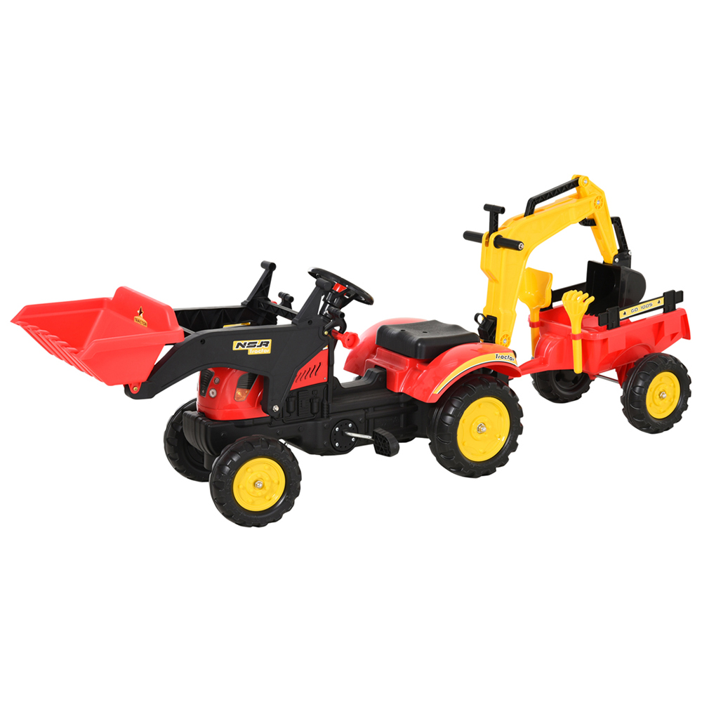 HOMCOM Kids Tractor and Pedal Go Kart Ride-on Construction Car Image 1
