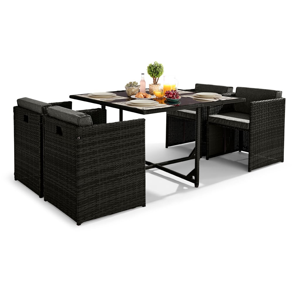 Furniturebox Paros Rattan 4 Seater Dining Set Black Image 2