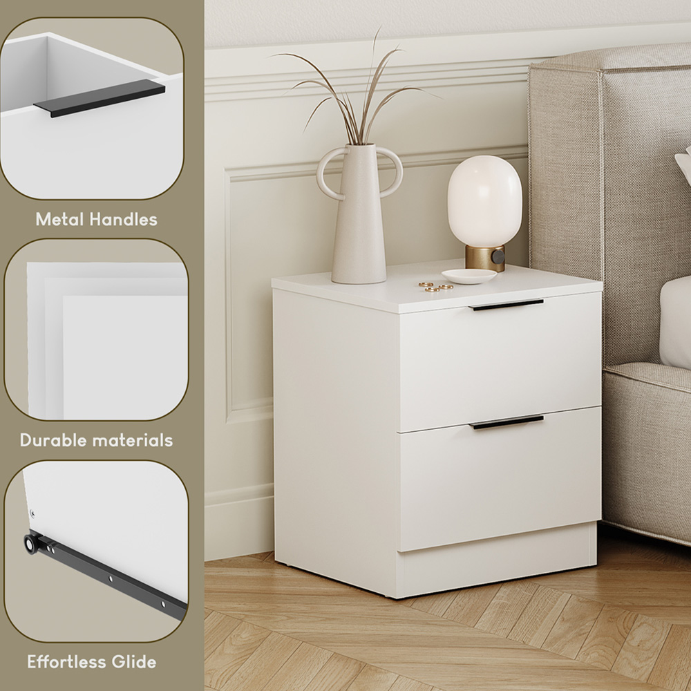 VIDA DESIGNS Trega 2 Drawer White Bedside Cabinet Set of 2 Image 6