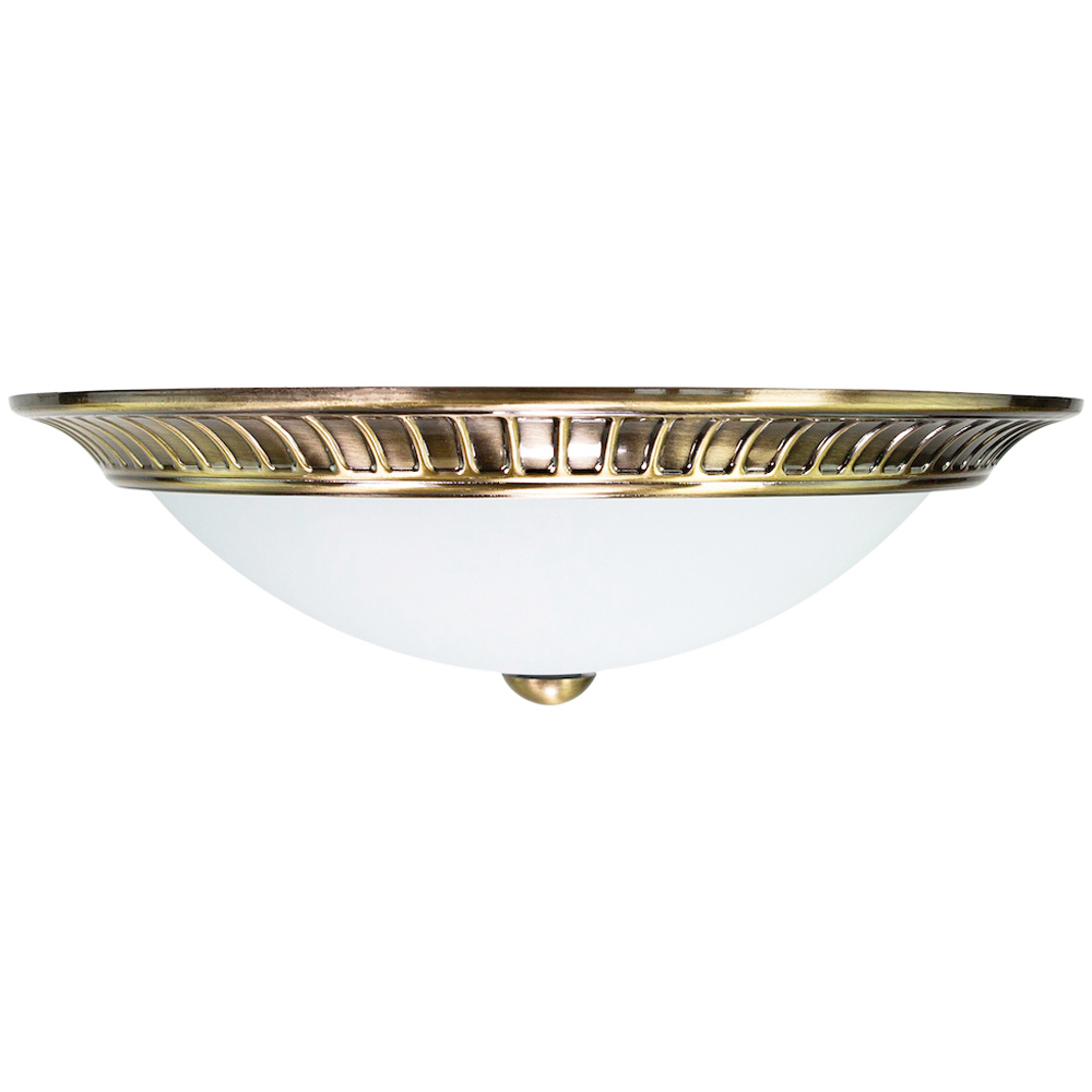 Happy Homewares Antique Brass Traditional Flush Ceiling Light with Opal Glass Diffuser Image 5