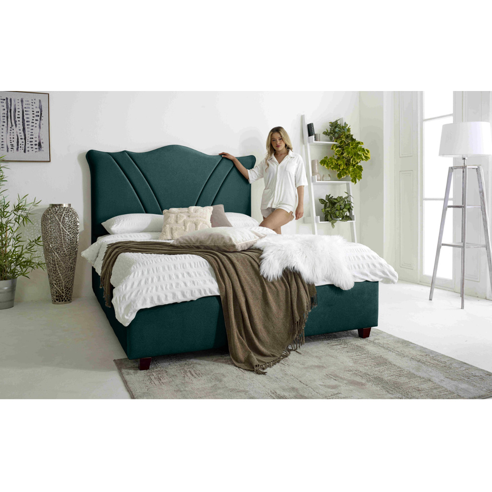 Eleganza Amaya King Size Green Arlington Fabric Bed Frame with Curved Headboard Image 5