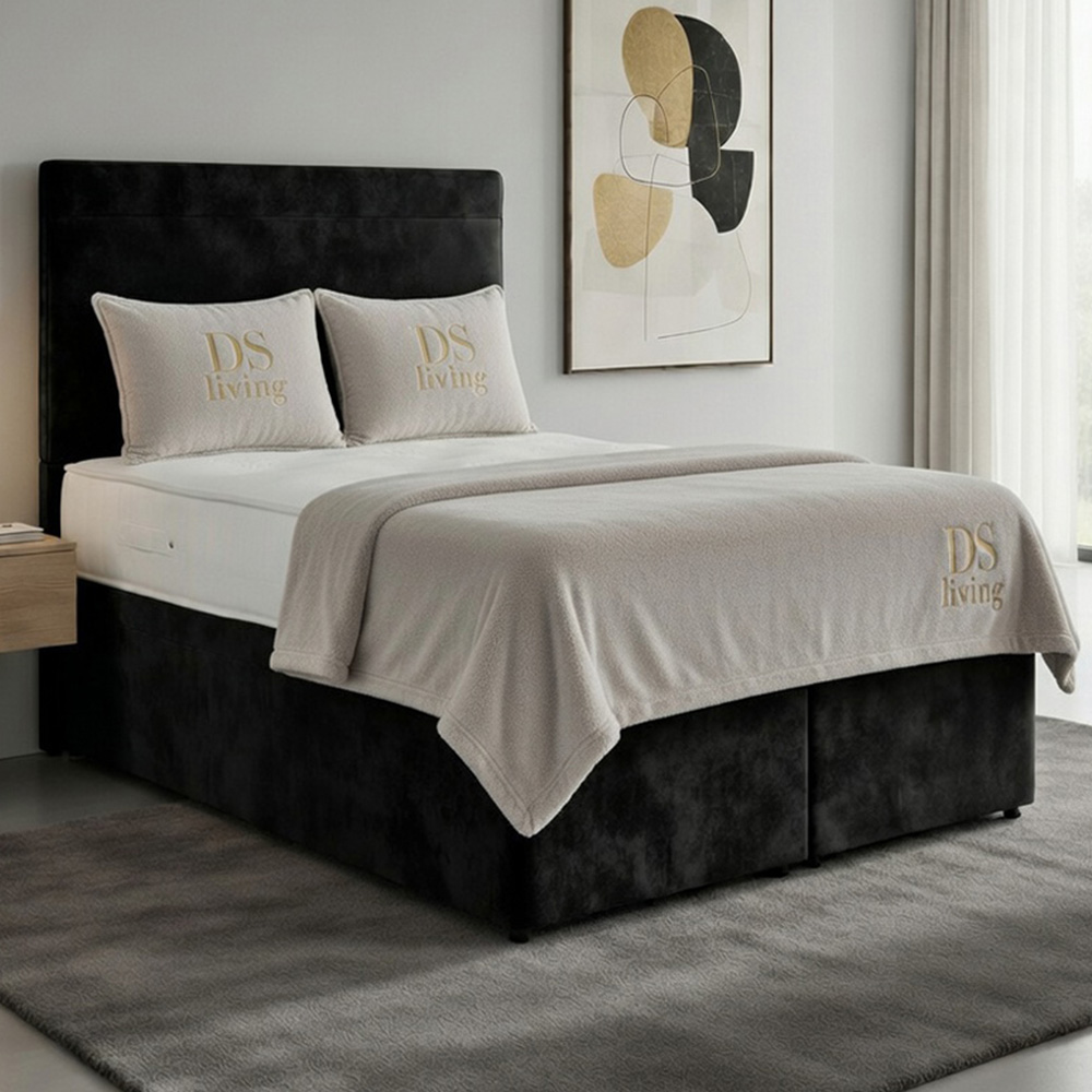 DS Living Muse King Size Black Plush Velvet Divan Bed Image 1