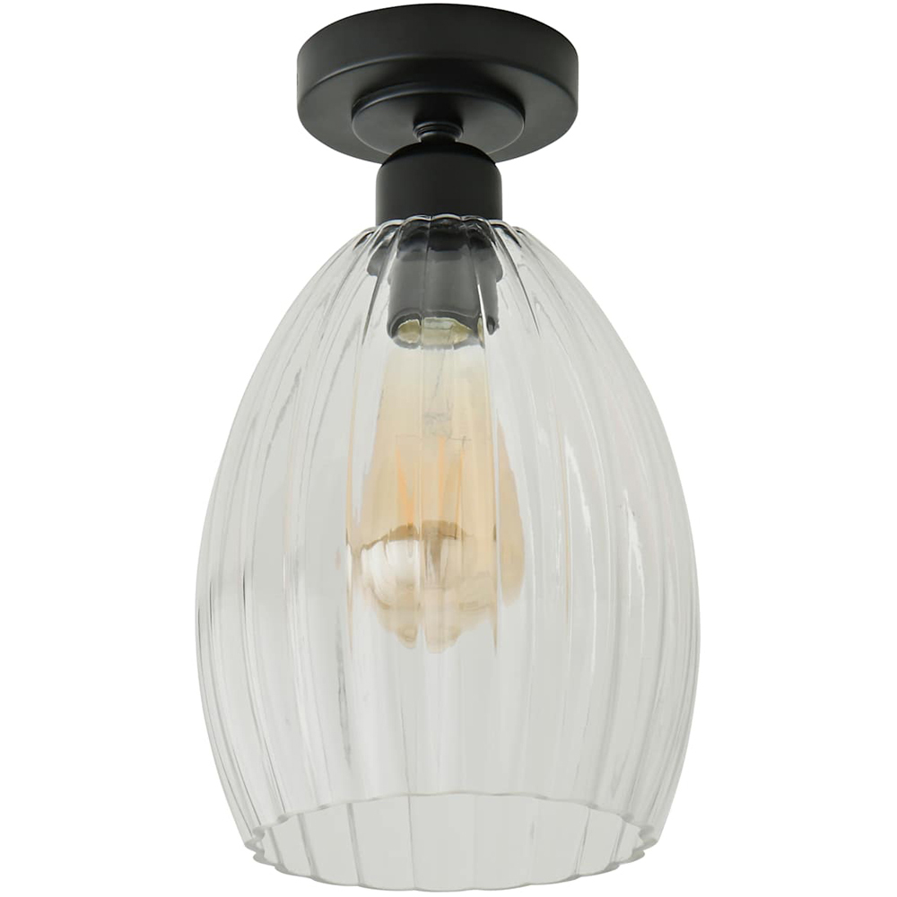 ValueLights Cheltenham Ribbed Shade Matte Black Flush Ceiling Light with Bulb Image 1