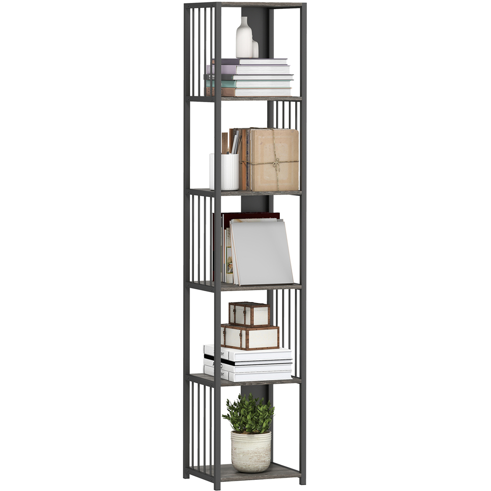 HOMCOM 5 Shelf Grey Freestanding Bookshelf Image 2