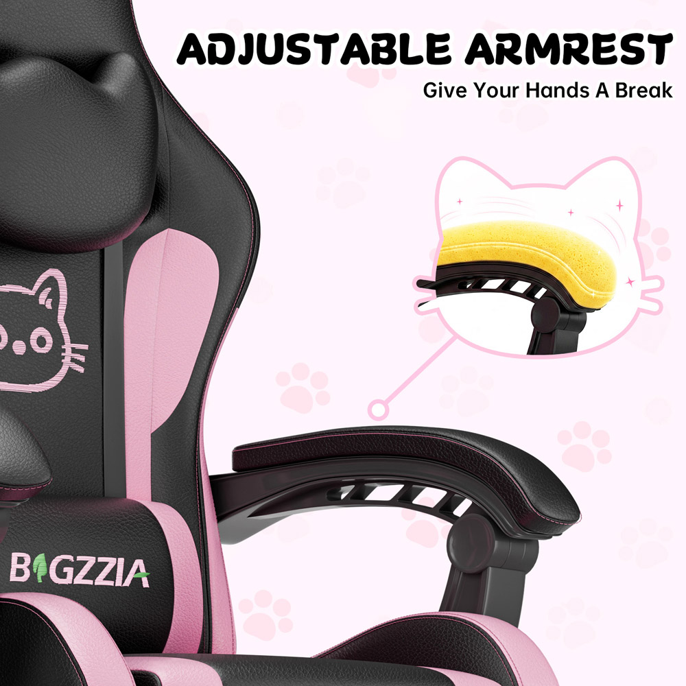 Rattrix Black Cat Ears Gaming Chair with Massage Lumbar Support and Footrest Image 6