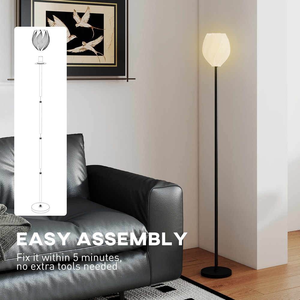 HOMCOM White 3D Printed Rose Shade Black Floor Lamp with E27 Holder Image 7
