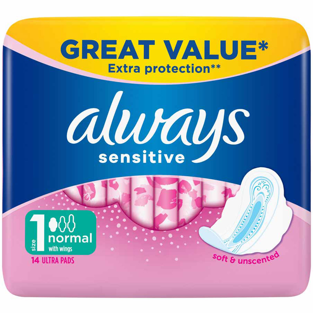 Always Sensitive Normal Plus Sanitary Towels 14 Pack Image 1
