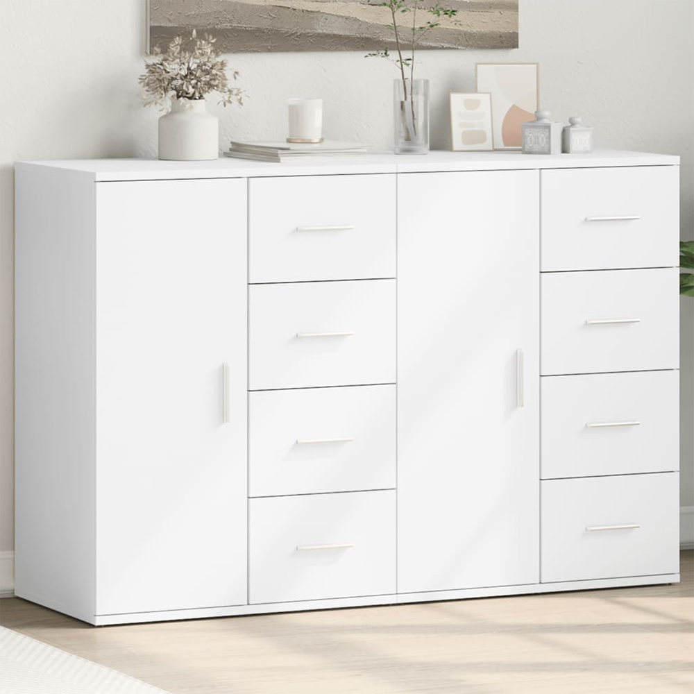 vidaXL Single Door 4 Drawer White Sideboard Set of 2 Image 1